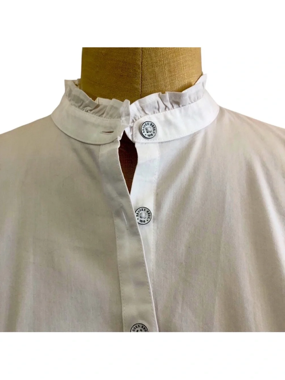 NEW Brooks Brothers Elegant White Ruffled trim collar Cotton/ Stretch Top 8